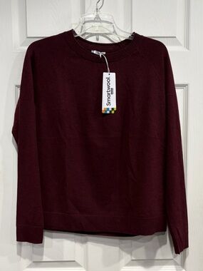 SmartWool Women's Medium Edgewood Color-Block Crew Sweater Maroon NWT Wool Blend